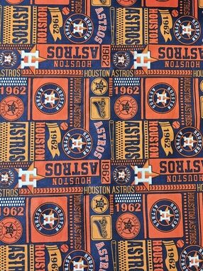 Houston Astros Logo Patch Cotton Fabric - Orange & Navy- Sold By The Yard